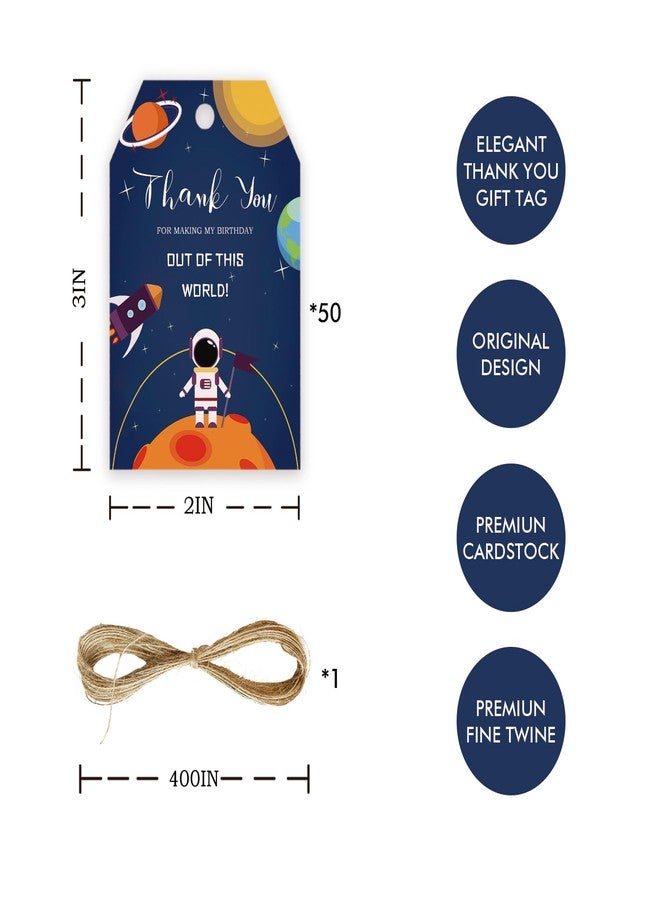 FORSHEEP 50pcs Outer Space Thank You Tags, Rocket Ship Gift Tag with String for Astronaut Planet Party, Thank You Paper Tags for Boy Birthday/Space Themed Party Favors - Image 2